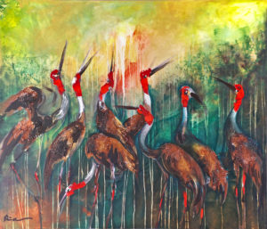 Sarus Cranes Cambodia Tonle Sap Cambodian Artist Painter Dina Chhan 