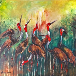 Sarus Cranes Cambodia Tonle Sap Cambodian Artist Painter Dina Chhan